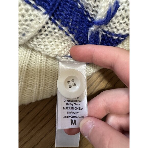 LuLaRoe Oversized Cardigan Sweater White Blue Stripes Size Medium Button Preppy - Picture 8 of 13
